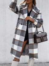 Mid-length plaid Lapel Woolen Coat