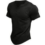 Men's Casual Solid Color Button Sleeve summer t-shirt