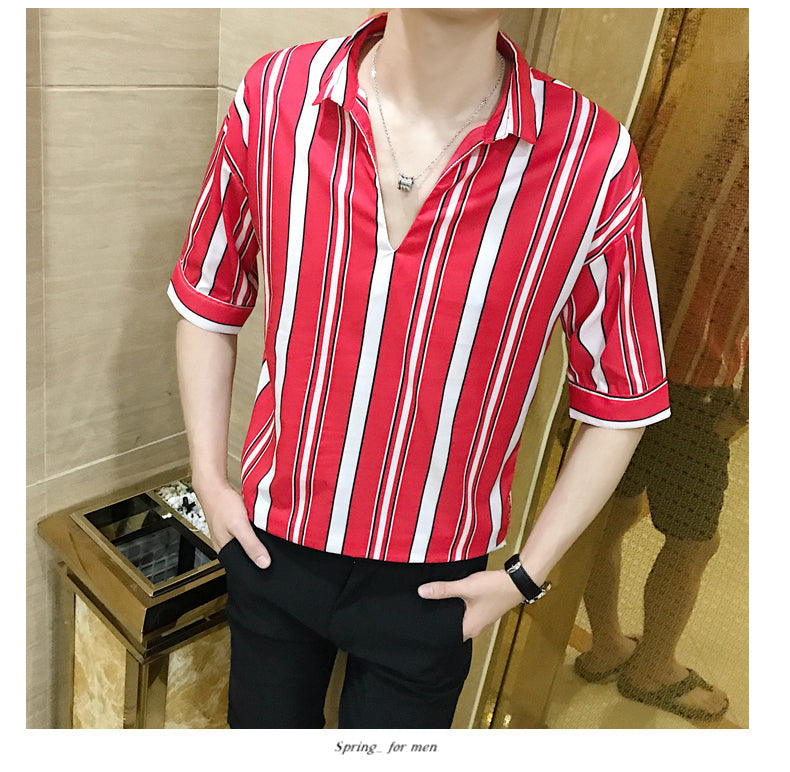 Striped Five-Point Sleeve Shirt