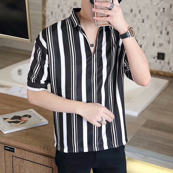 Striped Five-Point Sleeve Shirt