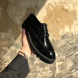 New Thick-Soled Low-Top Shoes Bright Leather British Casual All-Match Shoes