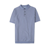 Lapel Tight-fitting Striped Stretch Short-sleeved T-shirt