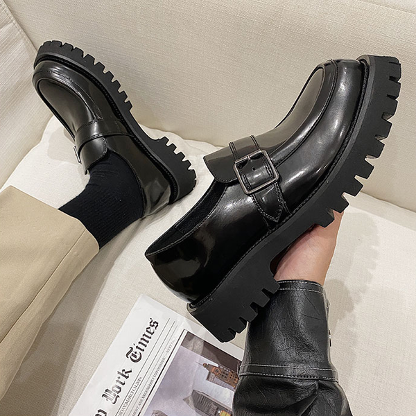 Buckle Thick-Soled Retro Round Toe Small Leather Shoes