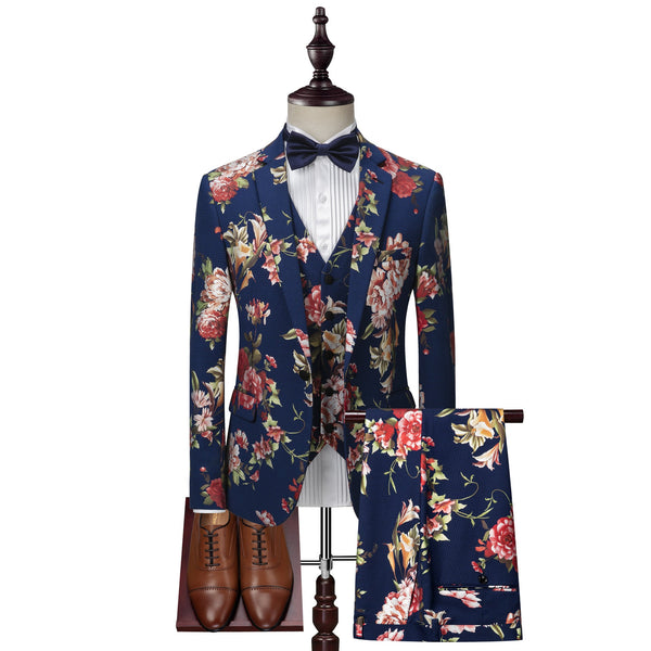 Men's printed dress suit three-piece suit for men