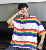 Striped contrast short-sleeved T-shirt