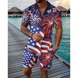 Men's Flag Print Lapel Zipper Two-Piece Suit