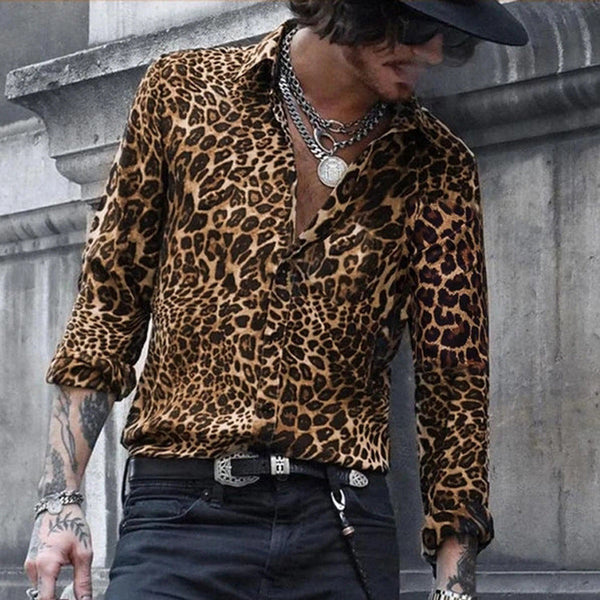 Men's Leopard Print Long Sleeve Shirt