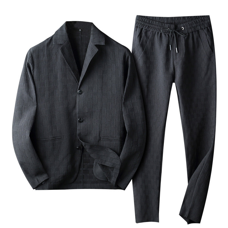 Men's New Light Luxury Dark Pattern Pleated Casual Suit