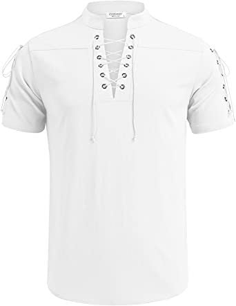 Men's Beach Shirt Short Sleeve Tie V Neck T-Shirt Summer