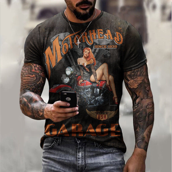 Summer Short Sleeve T-Shirt Casual 3D Motorcycle Printing Men's Shirt