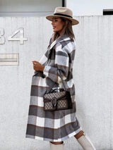 Mid-length plaid Lapel Woolen Coat