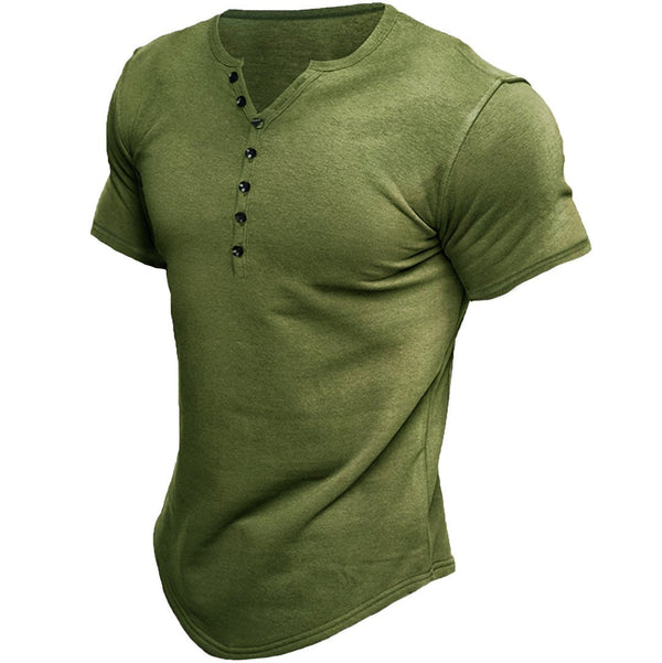 Men's Casual Solid Color Button Sleeve summer t-shirt
