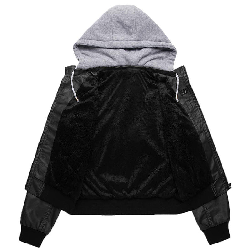 hooded Leather jacket women
