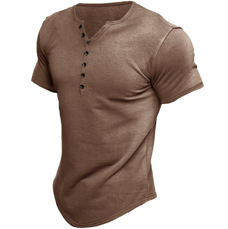 Men's Casual Solid Color Button Sleeve summer t-shirt