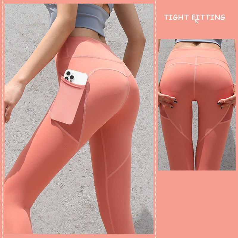 Gym Sport Seamless Leggings With Pockets Push Up High Waist Pants women