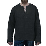 Lace-up Loose V-neck Long-sleeved T-shirt Men