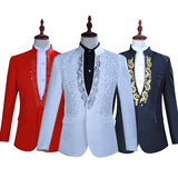 Men's Hot Flower Rhinestone Stand Collar Suit