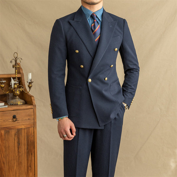 Breathable Seersucker Half-lined Non-iron Double-breasted suit
