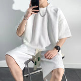 Men's Loose Waffle Short-sleeved Shorts Two-piece Set