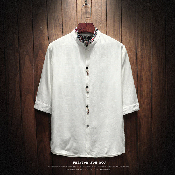 Japanese Linen Cropped Sleeve Shirt