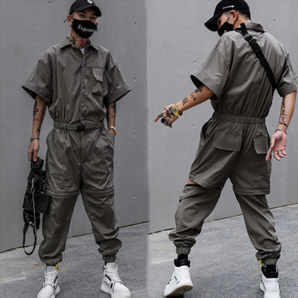 Japanese Retro Tooling One-piece JumpSuit Men Loose And Detachable