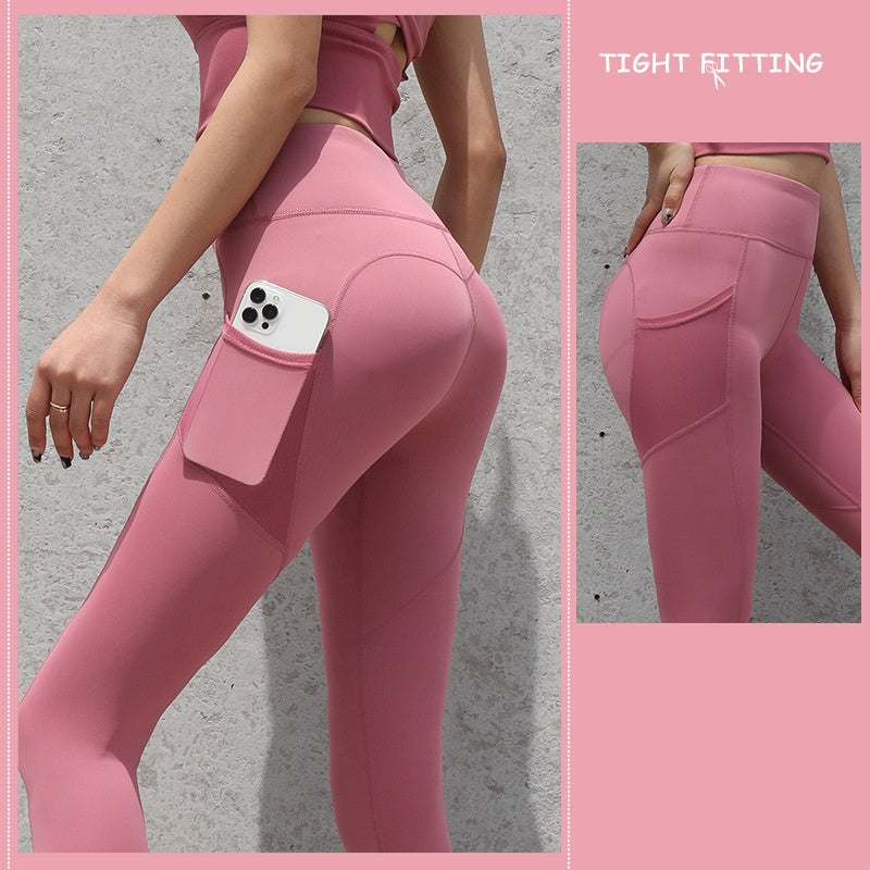 Gym Sport Seamless Leggings With Pockets Push Up High Waist Pants women