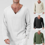 Linen Ethnic Style Loose Men's V-neck  Long-sleeved T-shirt