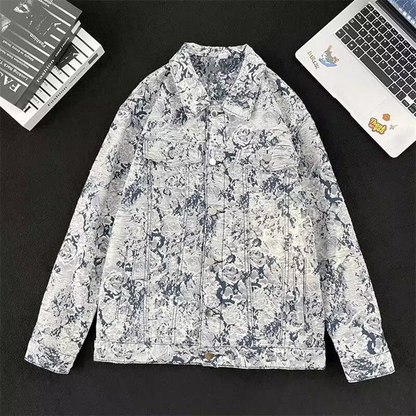 American Floral Denim Jacket Embroidered Coat