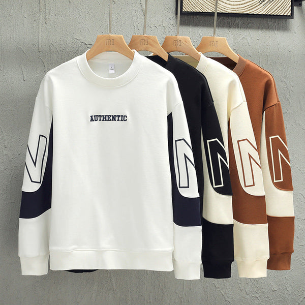 Loose Color Matching Round Neck Long Sleeve T-shirt
