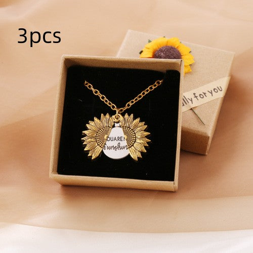 You Are My Sunshine Sunflower Couple Necklace