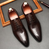 Men's Leather Shoes With Embossed Stone Pattern Laced Cowhide
