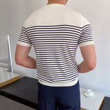Short Sleeve Striped Sweater Slim Fit Men's T-Shirt