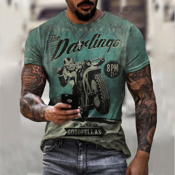 Summer Short Sleeve T-Shirt Casual 3D Motorcycle Printing Men's Shirt