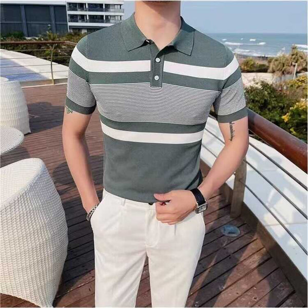 Casual Striped Lapel Short Sleeve t-shirt