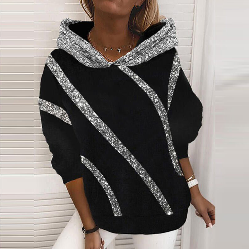 Sequin Printed Loose Hooded Sweater Women