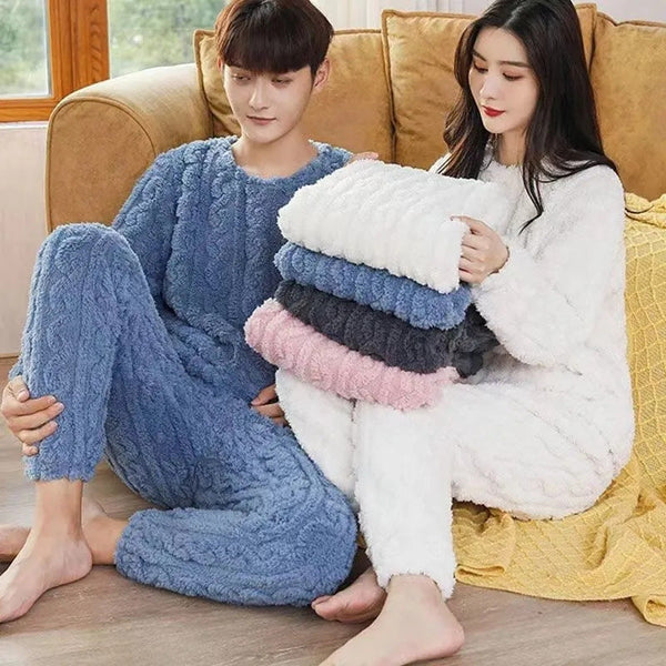 Winter Pajamas Sets Homewear Solid Color Loose Thickened Coral Velvet Pullover Warm Pajamas