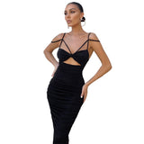 Sexy Wrapped Chest Slim Halter Pleated Dress