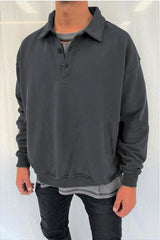 Single-breasted Casual Sweatshirt With Side Slit Pockets
