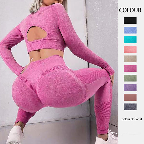 2pcs Sports Suits Tops And Butt Lifting High Waist Seamless Fitness Leggings