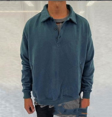 Single-breasted Casual Sweatshirt With Side Slit Pockets