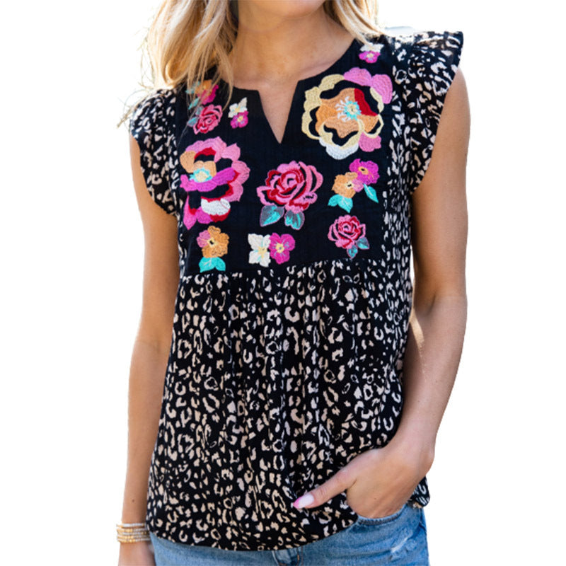 sexy Women's Summer Leopard Print Shirt Short Sleeve shirt