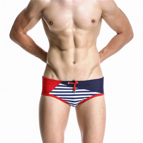 Men's Swimming Trunks Sexy Striped Briefs Beach Shorts
