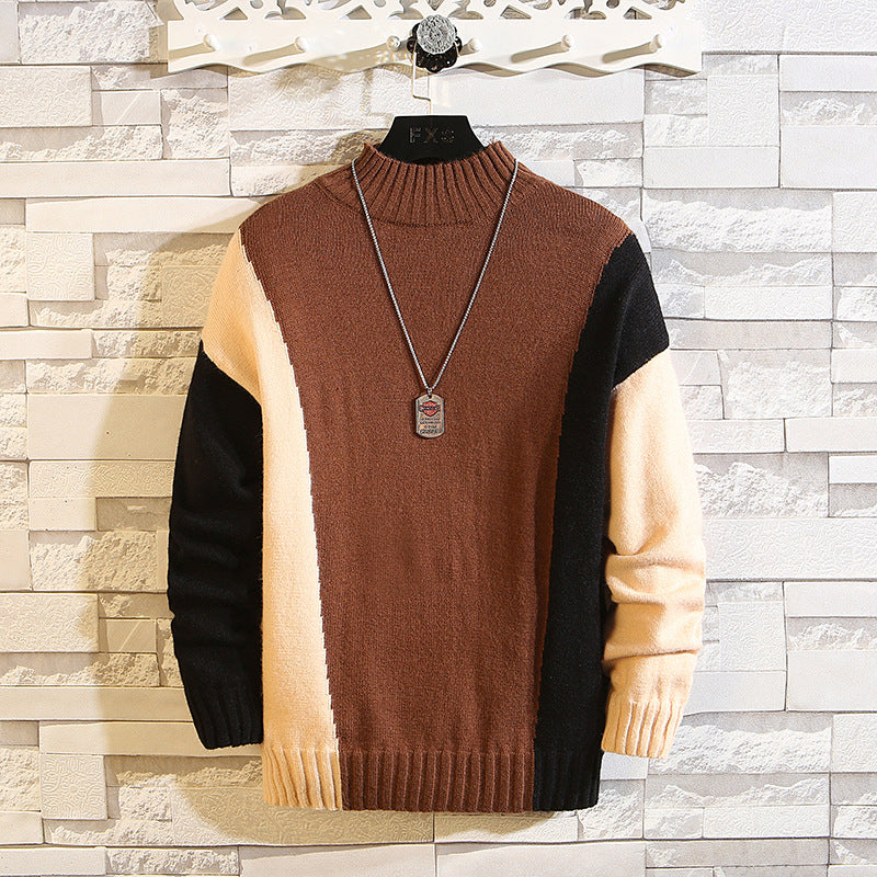 Men's pullover contrast stitching sweater
