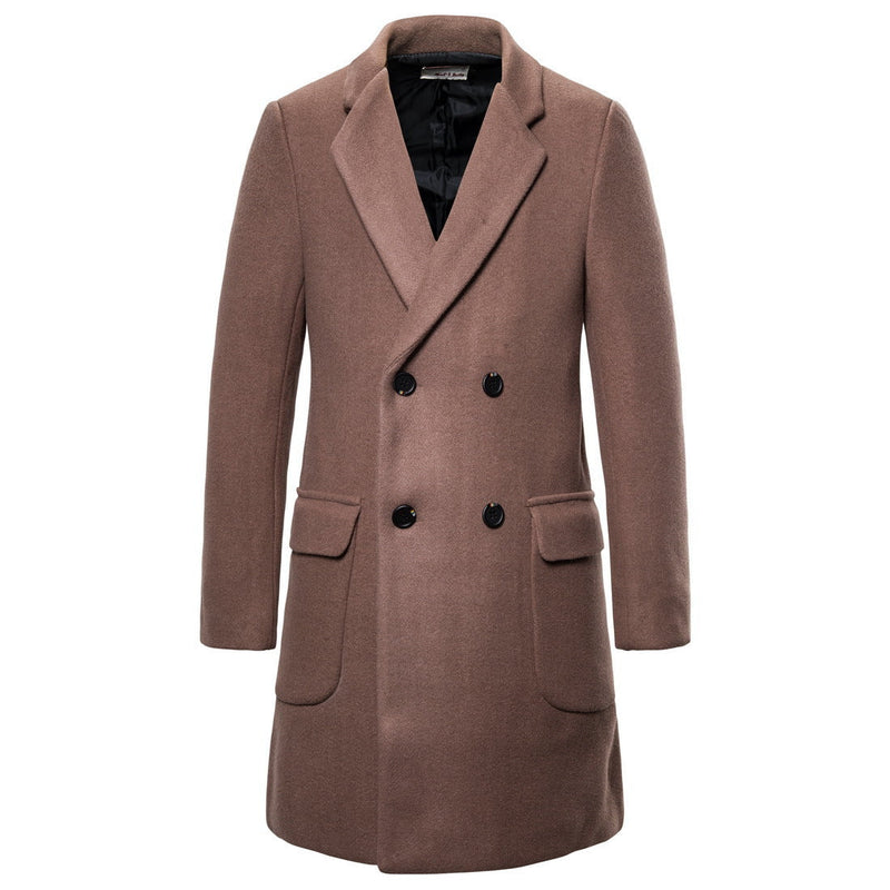 Men's double-breasted woolen trench coat