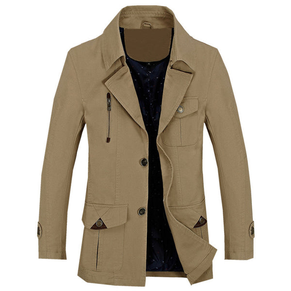 Men's Cotton Casual Mid-Length Trench Coat