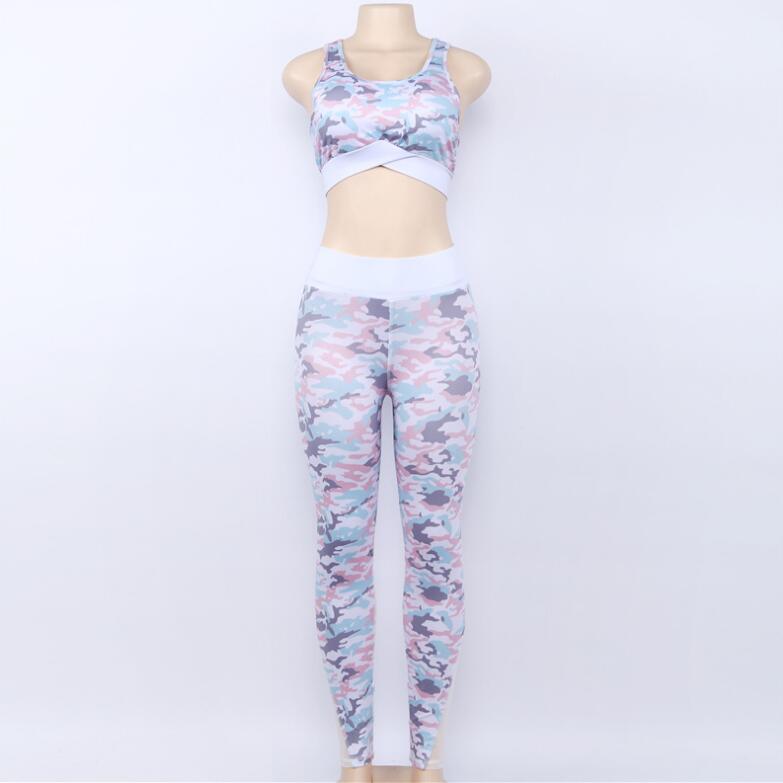 Camouflage Print Suit 2 Piece Set Mesh Bra And Fitness Leggings