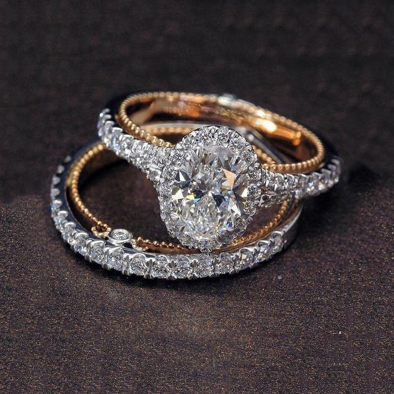 Luxury Oval White Sapphire 14K Solid Rose Gold Diamond Jewelry