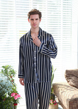 Fall men's simulated silk stripe pajamas