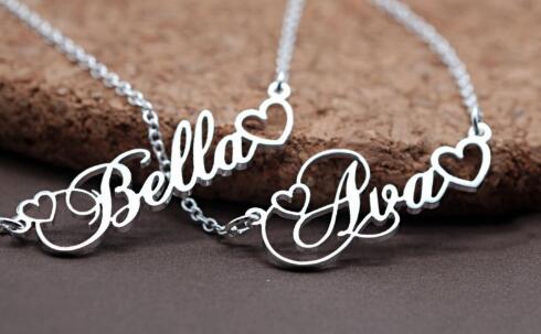 Custom Women's Name Necklace with Double Empty Heart