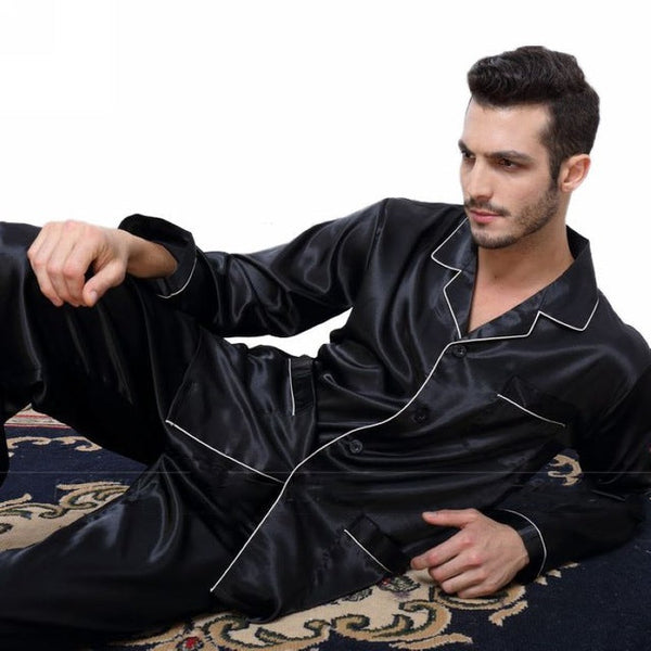 Men's silk satin pajamas suit casual nightwear